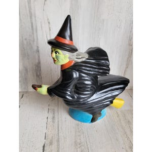 Vintage chalkware witch statue figurine RARE broom Halloween home decor prop