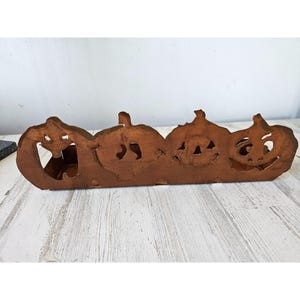 Metal pumpkin jack-o&#39;-lantern tea light planter Halloween decor vintage