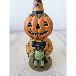 Bethany Lowe Greg guedel pumpkin cat Halloween shabby chic bat puppeteer statue figurine unique