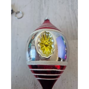 Radko glänzend brite Tropfen Reflektor rot gelb vintage Ornament Weihnachtsbaum
