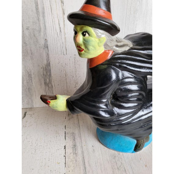 Vintage Chalkware Witch Statue Figurine RARE Broom Halloween Home