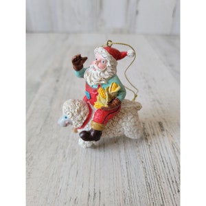 Santa Claus farmer corn sheep glitter ornament Xmas decor folk art