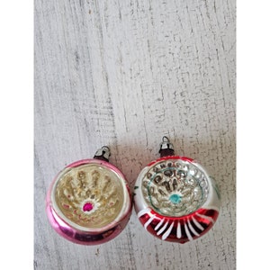Antique color pink indent reflector ball ornament glass mercury Xmas tree striped flower