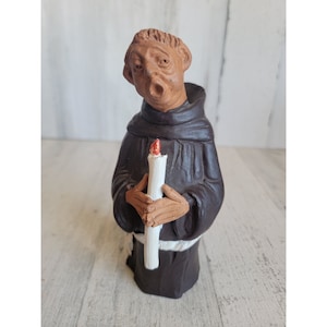 Vintage ceramic monk caroling candle religious Xmas figure