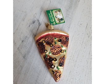 Old World Christmas pepperoni pizza slice blown glass ornament