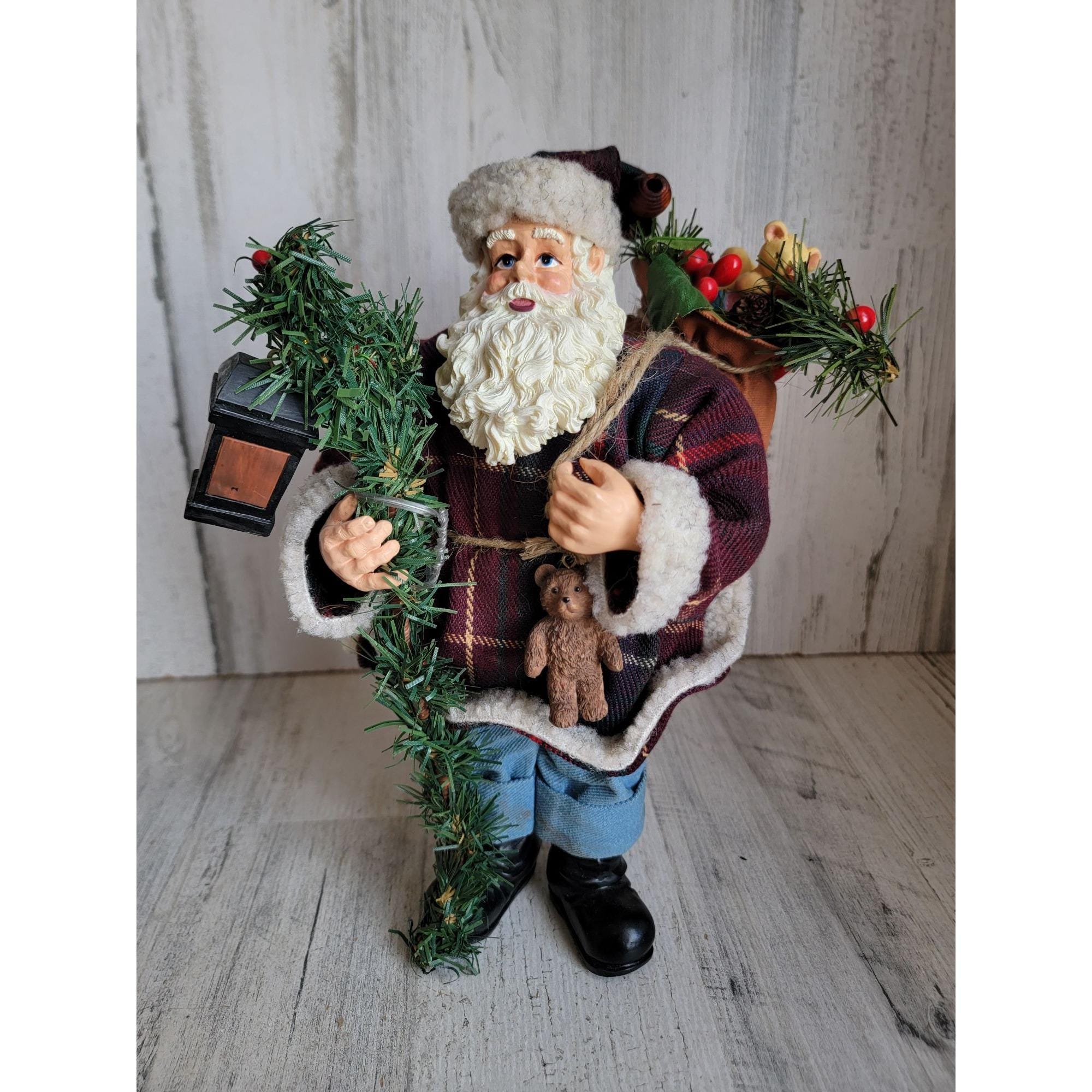 Unique Rustic Santa Claus Plaid Toy Bag Vintage Xmas Decor Figure