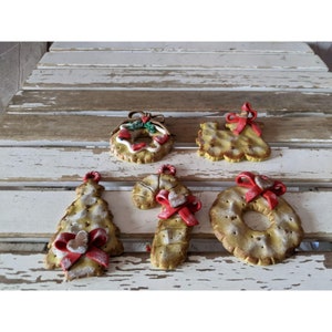Vintage Cookie Tree Wreath Train Candy Cane Set of 5 Christmas Holiday Ornaments