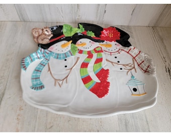 Pier 1 imports large snowman family platter plate kitchen Xmas home decor