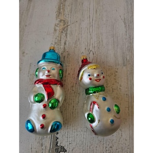Vintage glass snowman Columbia blue green red Xmas tree