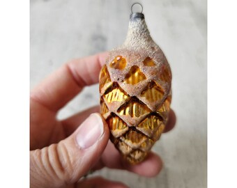 Vintage copper pinecone flocked glass ornament mini Xmas tree