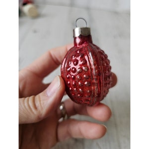 Vintage USA teardrop bumpy acorn red Mercury glass ornament Xmas tree