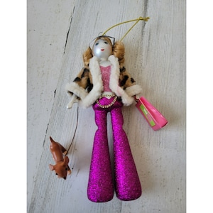Vintage de carlini Italian glass lady shopper dog shopping ornament lady fashion