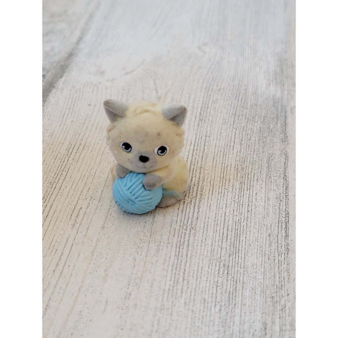 Flocked White Kitten Yarn Ball Pet Accessory Toy Figure Etsy