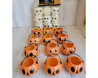 Miniature pumpkin skull mini bucket trick or treat Halloween set decor