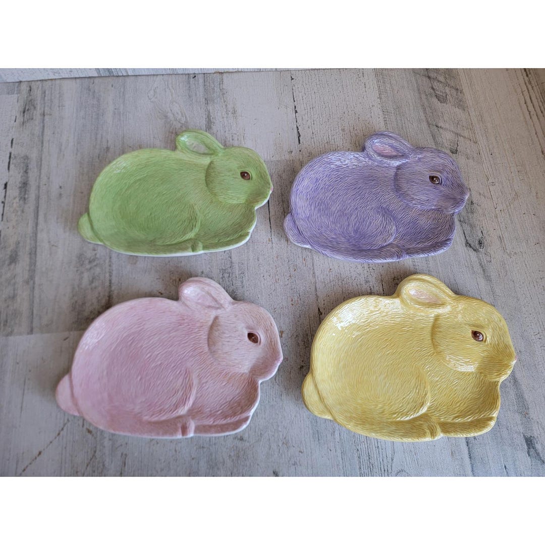 Crystal Rabbit Plate Hallmark Pastel Rabbit Shaped Plate Set Easter Home Decor Spring Unique ...