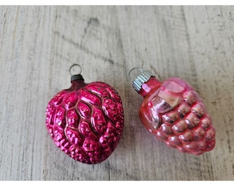 Vintage strawberry raspberry fruit glass ornament Xmas shiny Brite set as is