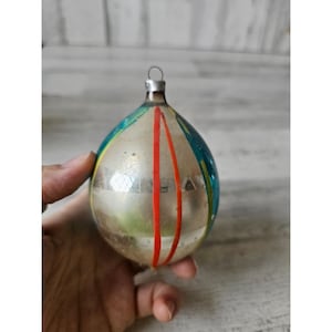 Antique Western Germany striped tear drop Mercury glass ornament Xmas tree