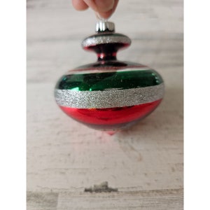 Vintage radko shiny Brite topper Red Green glitter striped Mercury glass ornament Xmas tree