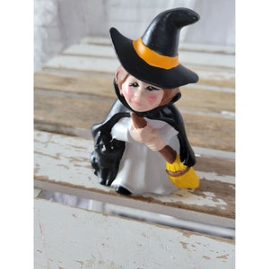 Ceramic witch cat home decor Halloween vintage mini