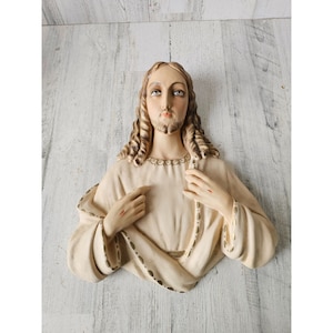 Vintage Jesus hanging plaster religious decor large plaque