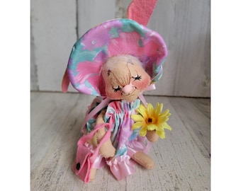 Conejito de flores Annalee, peluche vintage floral, decoración navideña para el hogar