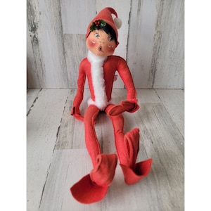 Annalee 1991 vintage red Christmas elf mistletoe Xmas
