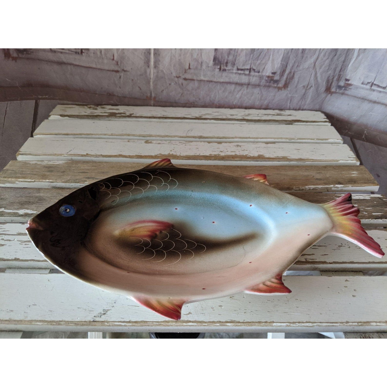 Vintage Italian fish platter plate colorful fisherman Etsy