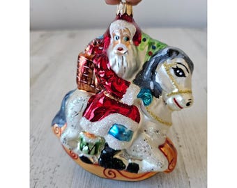 Radko Santa cavallo giostra dondolo ornamento vetro vintage albero di Natale