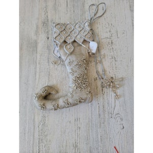 Silver stocking elf shoe mini ornament snowflake beaded