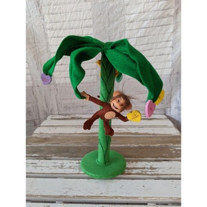 Annalee monkey tree bananas for you Valentine palm candy hearts plush vintage spring summer