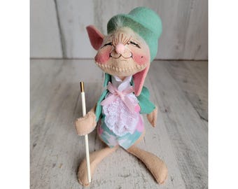 Conejo de Pascua Annalee con sombrero verde, conejo vintage de peluche para decoración del hogar