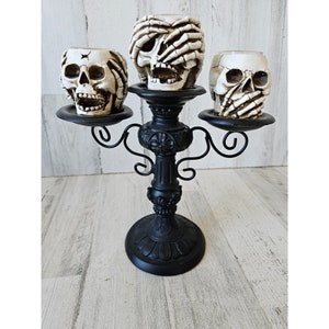 Suporte de vela Yankee candelabros esqueleto ouvir falar sem mal decoração de Halloween adereço