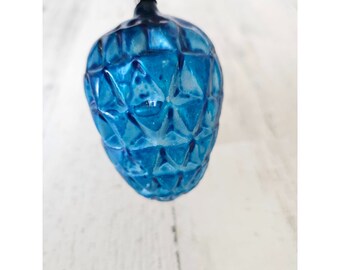 Antique West Germany blue pinecone acorn unusual glass ornament large Xmas tree