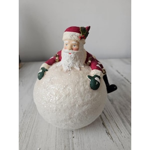 Statua di palla di neve di Babbo Natale di Bethany Lowe, campane RARE, decorazioni natalizie