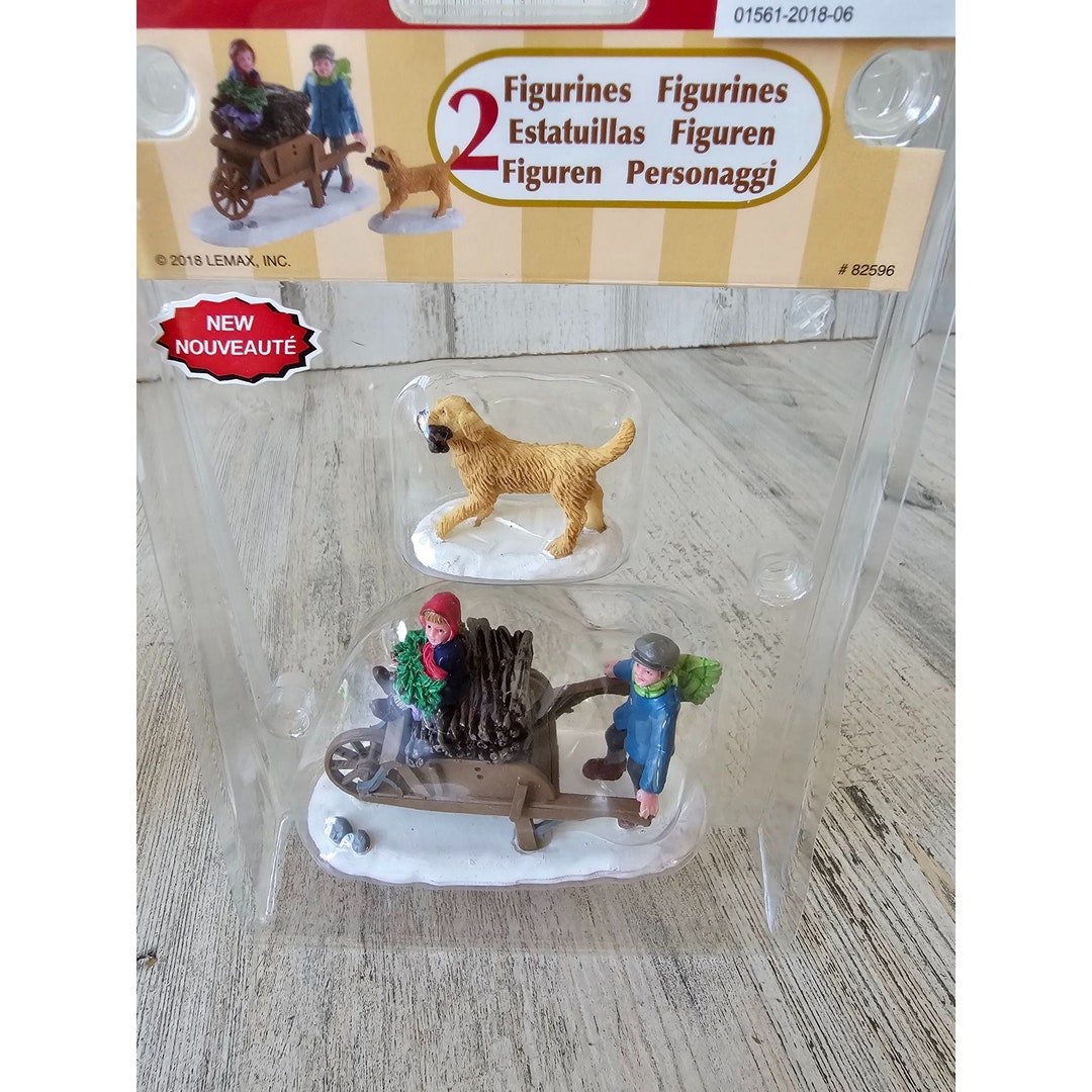 Lemax Dog Log Cart Kids Set Village Xmas New