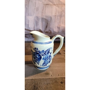 Vintage Delfts blauwe Distel vaas kruik Handbeschilderd Bloemmotief