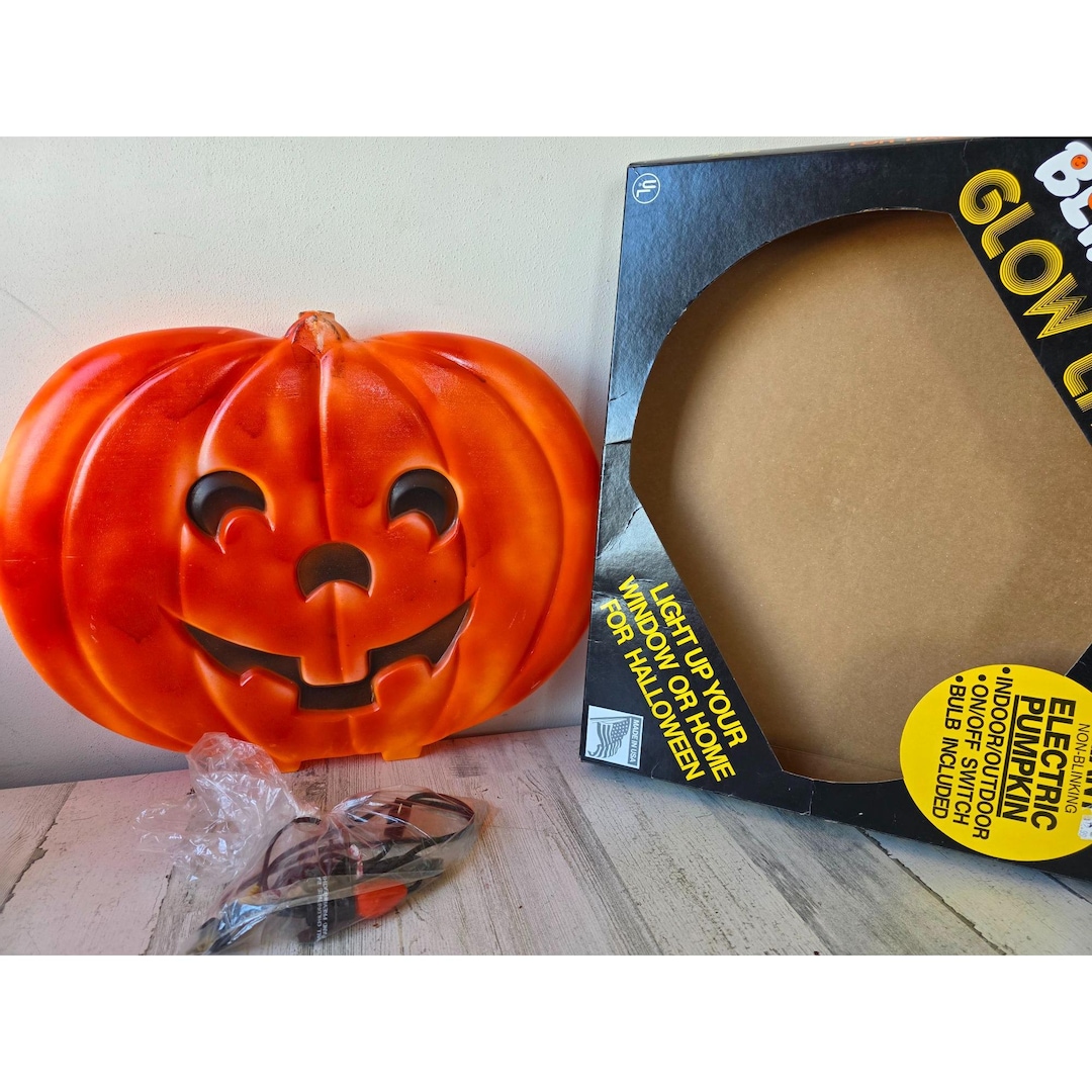 Blinky Glow Light Pumpkin Blow Mold Hanging Vintage Halloween Decor ...