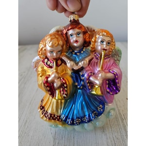 Radko hark herald angel three angel cherub ornament glass singing chorus Xmas tree vintage