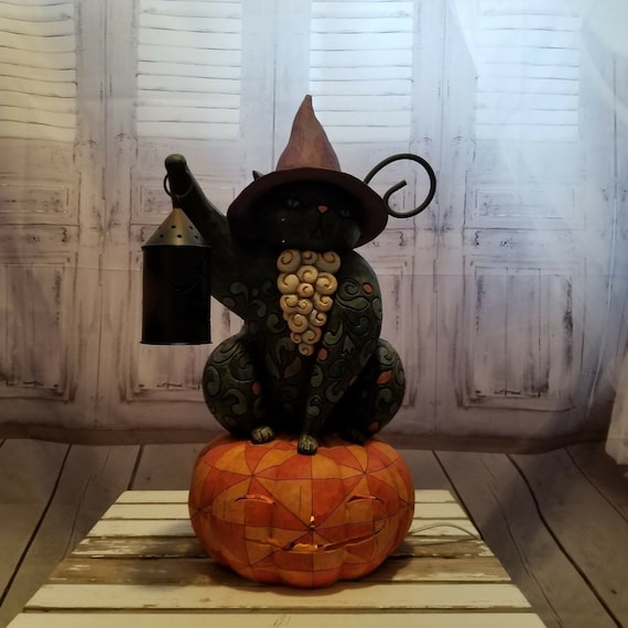 Jim Shore Heartwood Creek Lamp Light Halloween Cat on Night