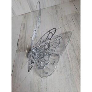 Large silver glitter butterfly clip-on ornament Xmas spring