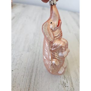 Vintage Germany pink elephant glass ornament Xmas glitter tree