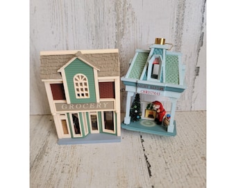 Hallmark house set grocery Santa ornament Xmas set