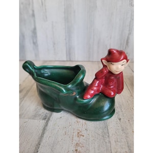Gartenfee Schuh Pflanzgefäß Pixie Elf Vintage Keramik einzigartige Heimfigur