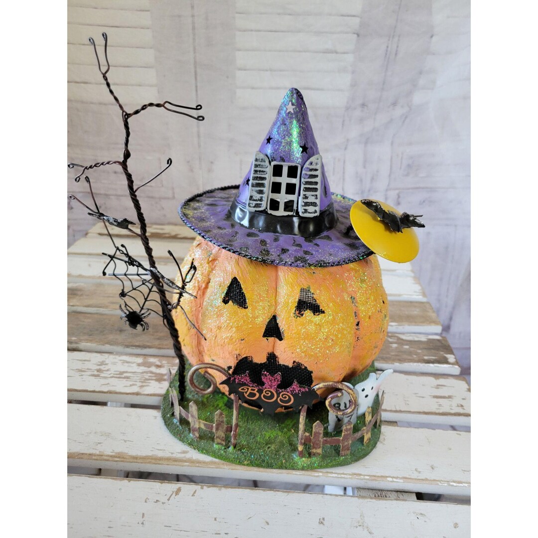 Kohl's Pumpkin Candle Village House Decor Metal Sparkle Glitter Kitchen