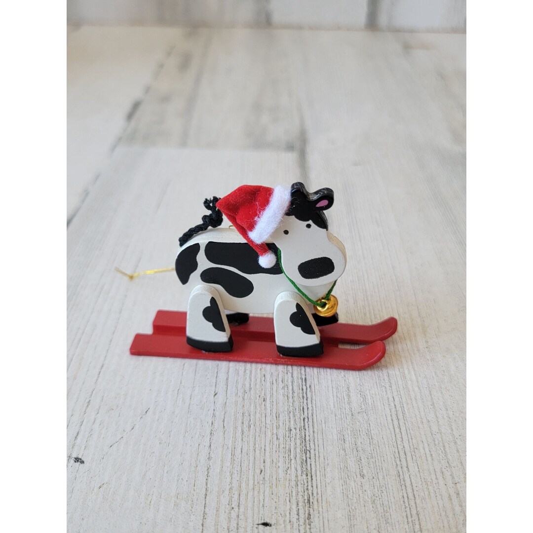 Unique Wooden Cow Santa Hat Ski Skiing Ornament Xmas Farm Etsy