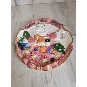 Cookies for Santa vintage ceramic plate home decor xmas snowman