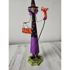 Pier 1 glitter witch broom vintage metal Halloween decor figurine statue