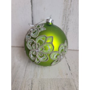 Large green ball unique beaded flower ornament Xmas