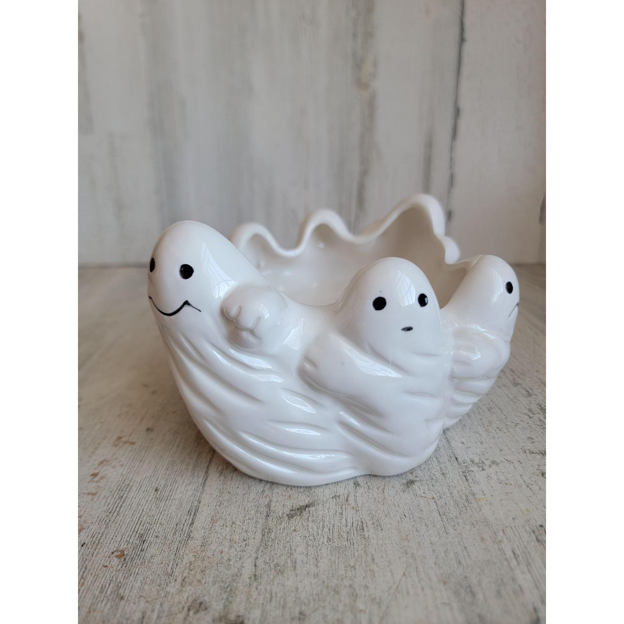 Lillian Vernon Ghost Candy Bowl Ceramic Vintage Halloween Home