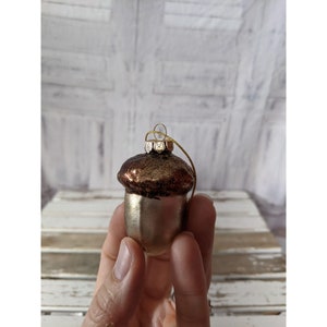 Vintage Miniature Acorn Nut Blown Glass Hanging Christmas Holiday Tree Ornament
